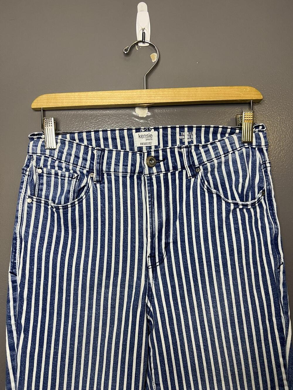 Kensie Jeans Womens 8/29 Blue Medium Wash High Rise Slim Straight Striped Denim